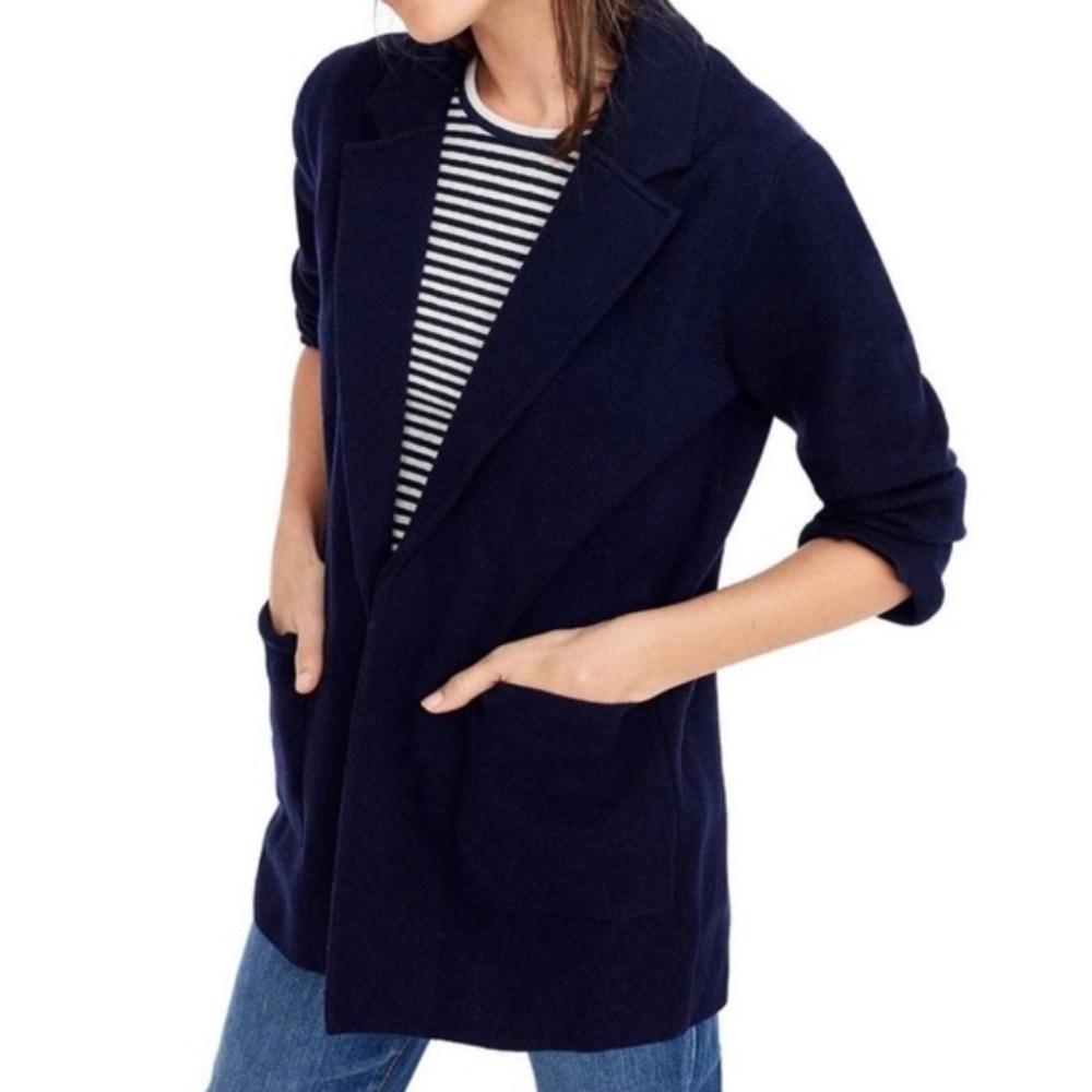 J. Crew Sophie Open Front Sweater Jacket Blazer Black Wool Blend J0224